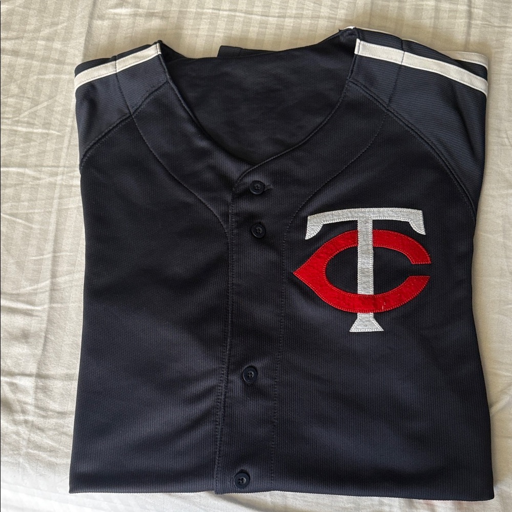 MLB - Minnesota Twins Navy Blue & Red Stitches Jersey - Large